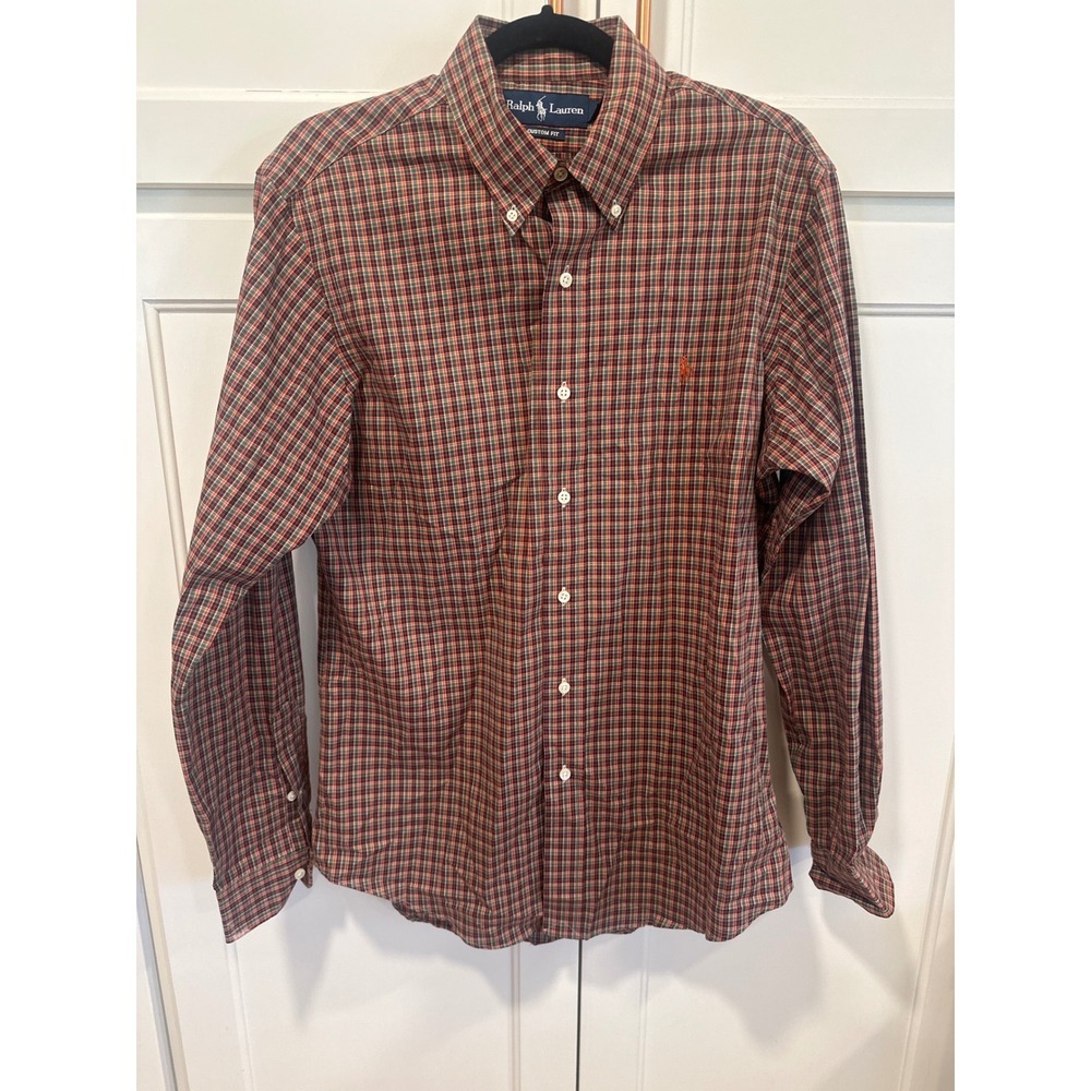 Ralph Lauren casual preppy Plaid Button Down Shirt Men's Size M Red Green Orange